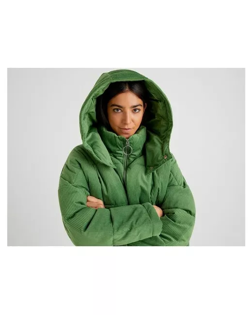 United Colors Of Benetton куртка демисезон/зима средней длины оверсайз капюшон карманы размер зеленый
