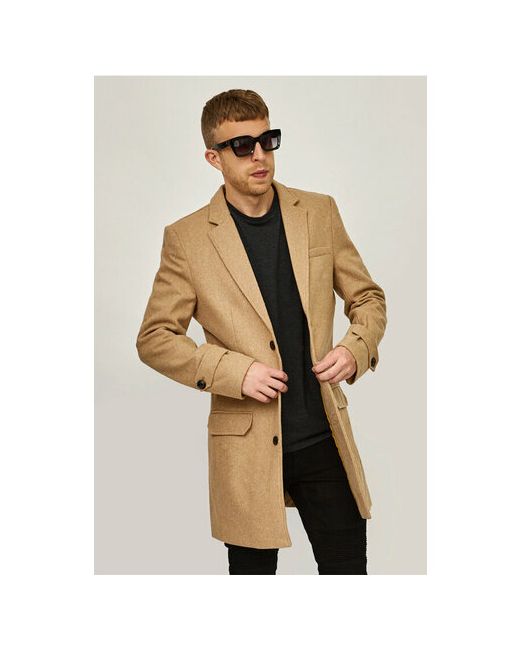 Reason Clothing Пальто демисезонное силуэт прямой средней длины без капюшона подкладка карманы размер бежевый