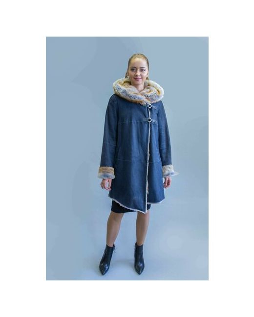 Valentini Шуба классическая овчина средней длины силуэт свободный карманы размер 50 синий