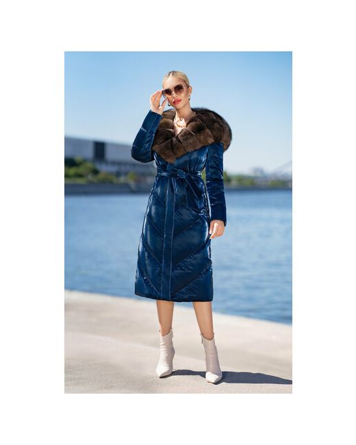 Fashion Milano Пуховик удлиненный силуэт полуприлегающий пояс/ремень съемный мех карманы подкладка капюшон водонепроницаемый ветрозащитный размер 44