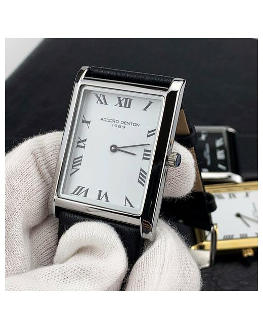 Accord Denton Наручные часы Часы наручные кварцевые классические повседневные подарок мужчине черно-белые черный серебряный