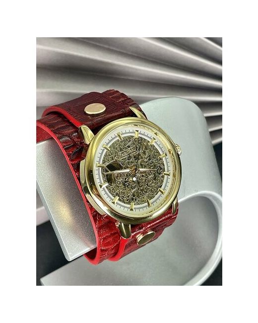 Katy Geht Наручные часы Часы наручные скелетоны с кожаным ремешком ручной работы в подарочной упаковке от красный