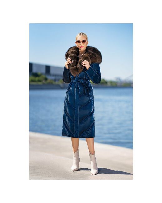 Fashion Milano Пуховик удлиненный силуэт полуприлегающий пояс/ремень съемный мех карманы подкладка капюшон водонепроницаемый ветрозащитный размер 42