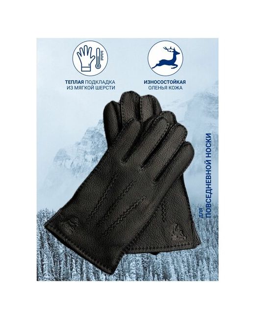 Tevin Перчатки кожаные черные теплые демисезонные осенние зимние кожа оленя на шерсти строчка верхний шов размер 9