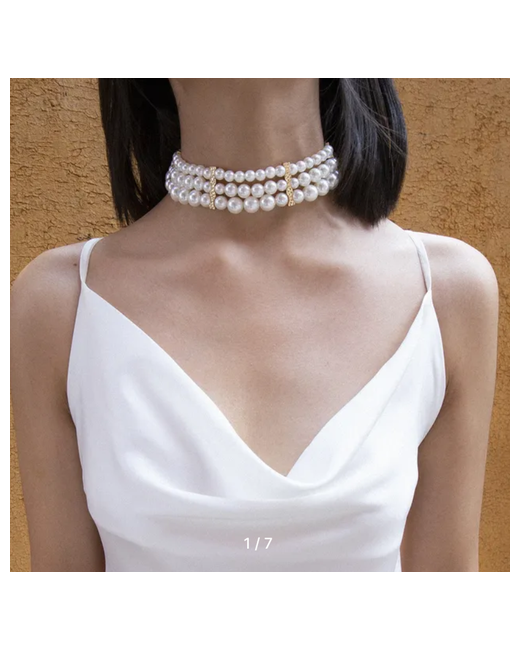 Ninell_ST Ожерелье свадебное на шею с круглым жемчугом в три ряда