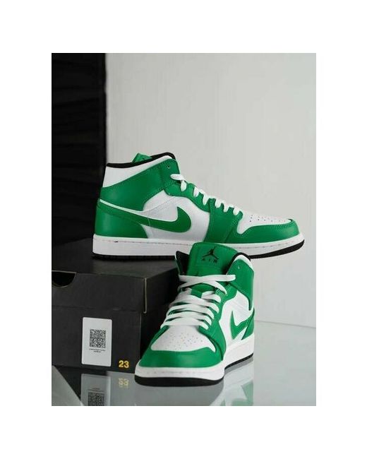 Nike Кроссовки Air Jordan демисезонные повседневные натуральная кожа высокие размер 9.5 US RU зеленый белый