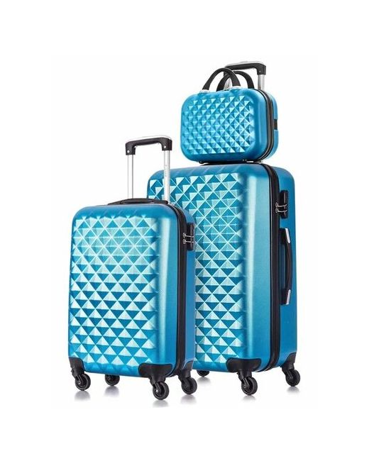 L'Case Комплект чемоданов Phatthaya 3 шт. рифленая поверхность износостойкий опорные ножки на боковой стенке размер синий