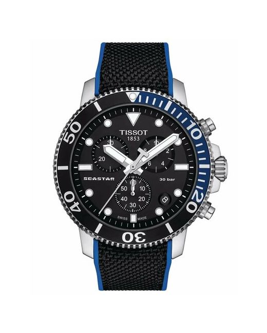 Tissot Наручные часы Швейцарские Seastar 1000 Chronograph T1204171705103 T120.417.17.051.03 черный серебряный