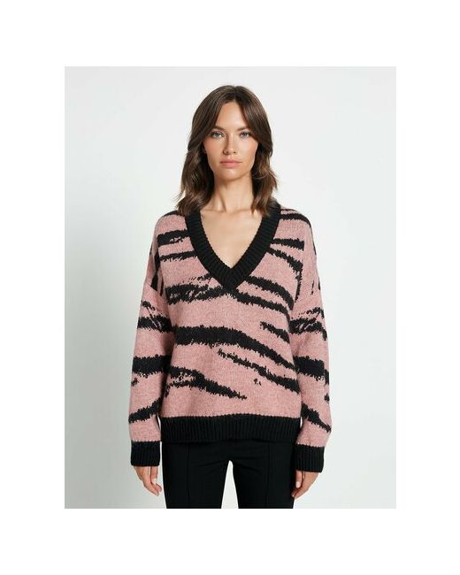 Eleganzza Пуловер длинный рукав оверсайз размер розовый черный