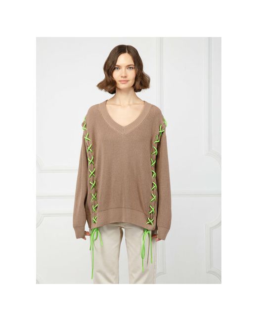 Eleganzza Пуловер длинный рукав оверсайз размер бежевый зеленый