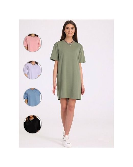Апрель Платье-футболка повседневное оверсайз мини размер 96-100-164 зеленый