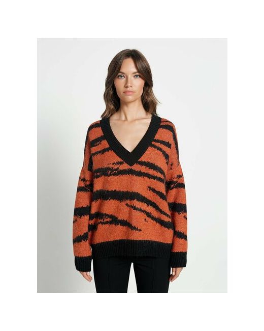 Eleganzza Пуловер длинный рукав оверсайз размер черный оранжевый