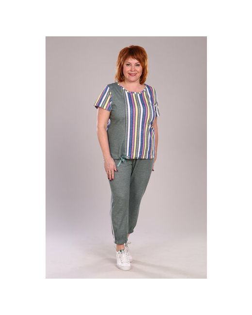 IvCapriz Костюм футболка и брюки повседневный стиль прямой силуэт карманы трикотажный размер 60 мультиколор