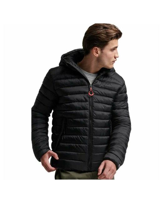 Superdry куртка демисезон/зима силуэт свободный несъемный капюшон стеганая утепленная подкладка карманы размер черный