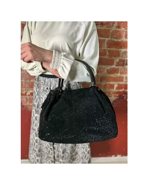 Polina & Eiterou Сумка торба повседневная натуральная кожа текстиль вмещает А4 внутренний карман серебряный черный