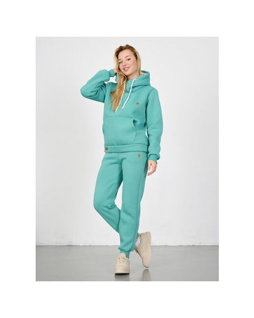 JOOLs Fashion Костюм худи и брюки спортивный стиль свободный силуэт утепленный капюшон карманы размер 44 зеленый