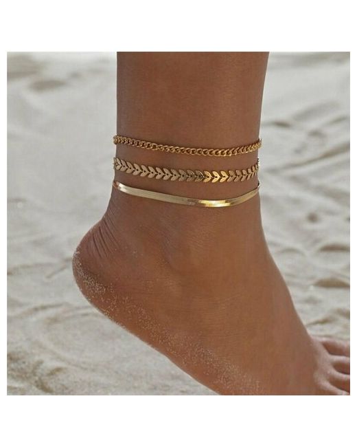 Совунья Анклеты бижутерные набор браслетов на руку и ногу под золото 3 штуки