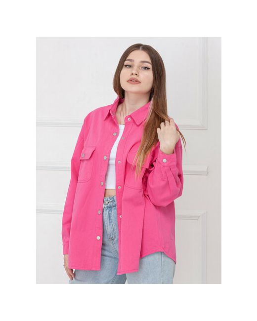 Saryshka Рубашка повседневный стиль оверсайз длинный рукав карманы однотонная размер 42-48 розовый
