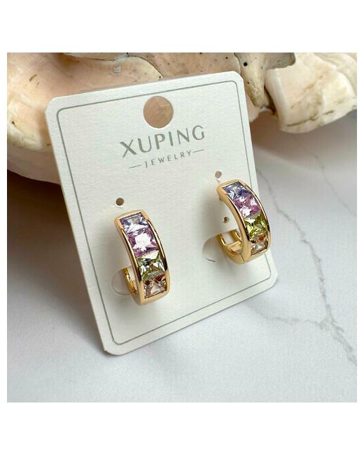 Xuping Jewelry Серьги конго Позолоченные серьги-кольца с разноцветными фианитами золочение фианит размер/диаметр 16 мм.