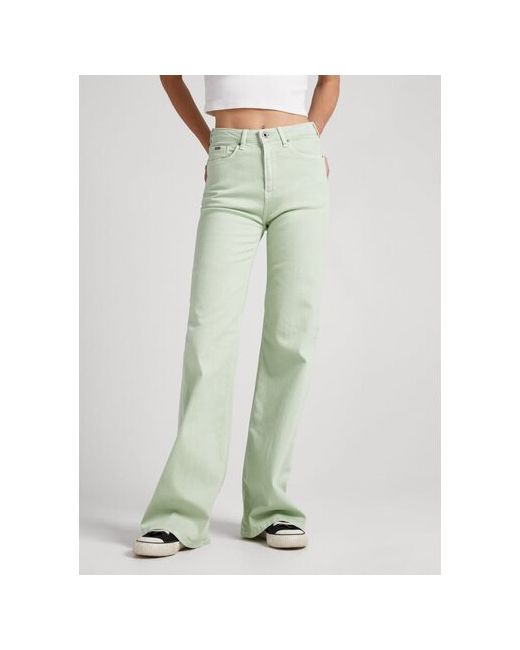 Pepe Jeans London Брюки клеш демисезон/зима полуприлегающий силуэт повседневный стиль размер 26/32 зеленый