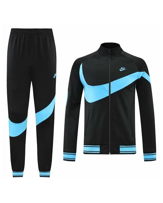 Безбренда Костюм олимпийка и брюки полуприлегающий силуэт карманы размер XL черный голубой