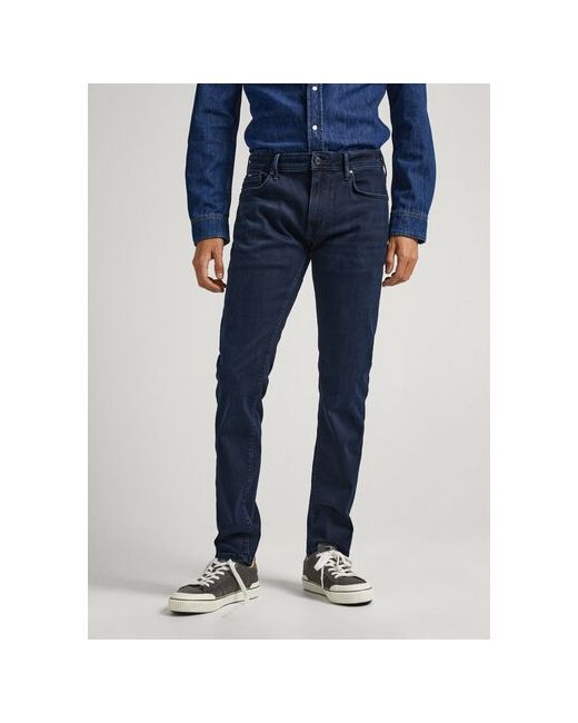 Pepe Jeans London Джинсы прямой силуэт средняя посадка размер 36/34 синий черный