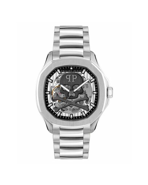 Philipp Plein Наручные часы Яркие часы-скелетоны с минеральным стеклом PWRAA0223 гарантией серебряный черный
