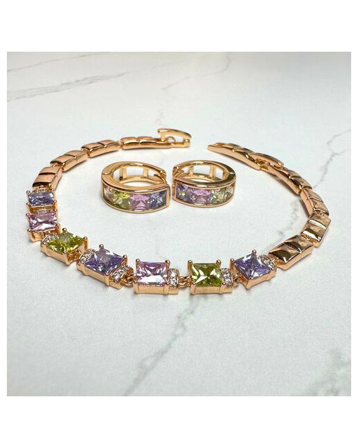 Xuping Jewelry Комплект бижутерии Браслет и серьги с разноцветными фианитами позолота браслет золочение фианит размер браслета 19 см.