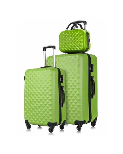 L'Case Комплект чемоданов Phatthaya 3 шт. рифленая поверхность износостойкий опорные ножки на боковой стенке размер зеленый