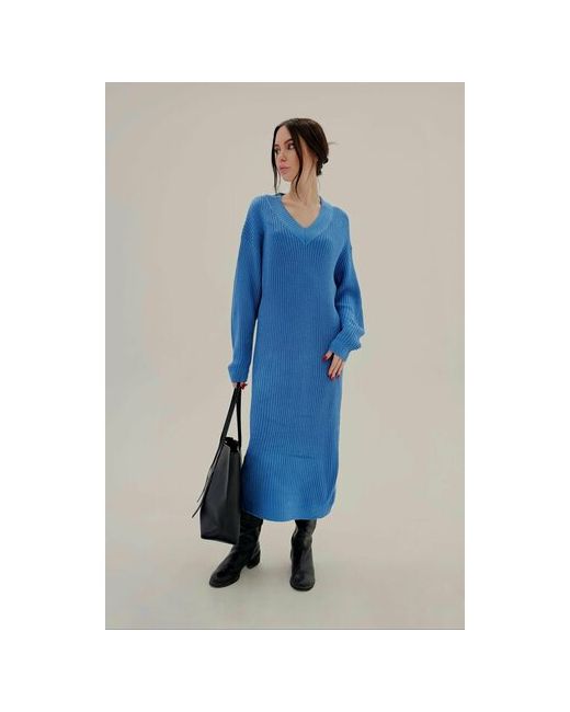 ИП Багдасарьян ЕА Платье оверсайз миди вязаное утепленное размер one синий