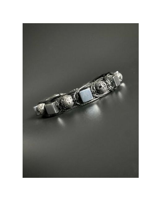 Snow jewelry Браслет из натуральных камней гематит и лава размер бусин 8 мм плетеный идея подарка мужчине парню другу 19-21см