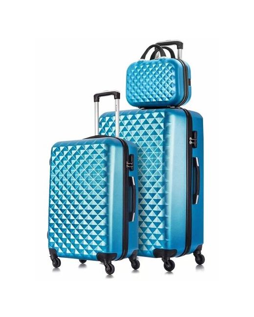 L'Case Комплект чемоданов Phatthaya 3 шт. рифленая поверхность износостойкий опорные ножки на боковой стенке размер синий