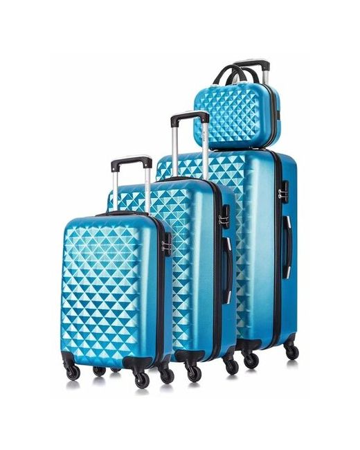 L'Case Комплект чемоданов Phatthaya 4 шт. износостойкий опорные ножки на боковой стенке рифленая поверхность размер синий
