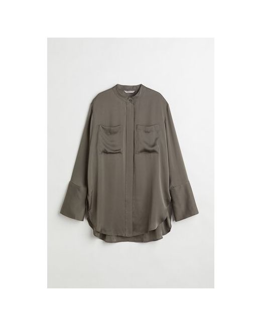 H & M Блуза повседневный стиль прямой силуэт длинный рукав карманы однотонная размер