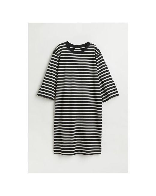 H & M Платье-футболка повседневное свободный силуэт до колена размер черный