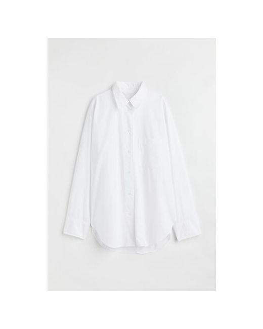 H & M Рубашка классический стиль свободный силуэт длинный рукав карманы однотонная размер