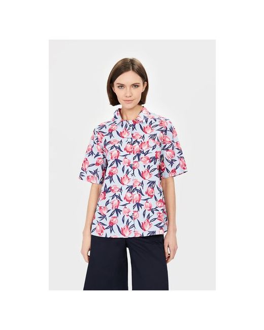 Baon Рубашка прямой силуэт короткий рукав флористический принт размер 42 розовый