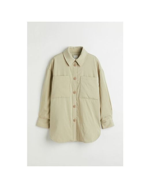 H & M куртка-рубашка средней длины силуэт прямой карманы размер бежевый зеленый