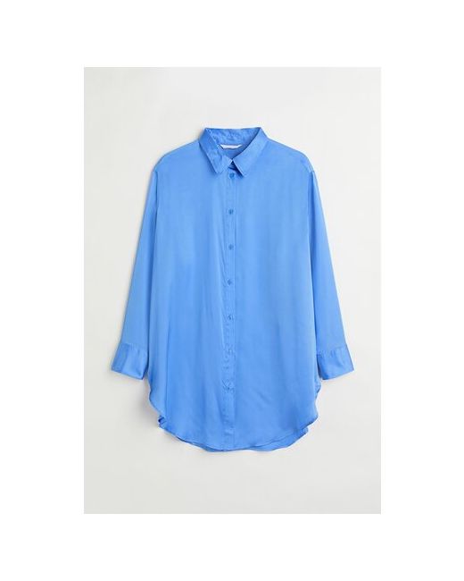 H & M Рубашка повседневный стиль свободный силуэт длинный рукав манжеты без карманов однотонная размер синий