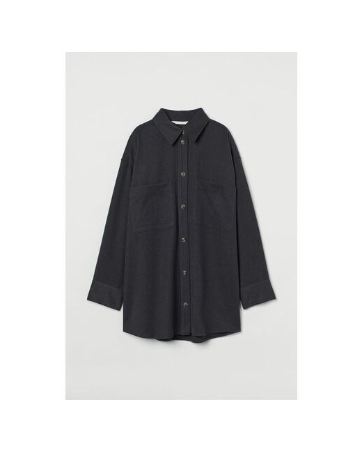 H & M Рубашка повседневный стиль свободный силуэт длинный рукав карманы манжеты однотонная размер черный