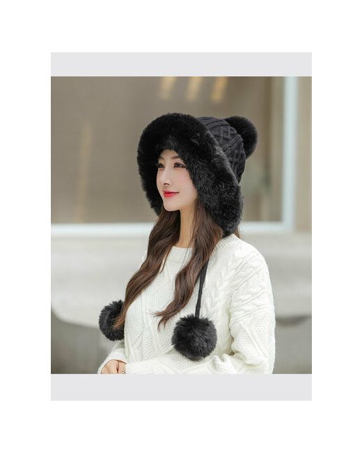 Jiuce Шапка Корейская шапка демисезон/зима с помпоном вязаная утепленная размер 54/58