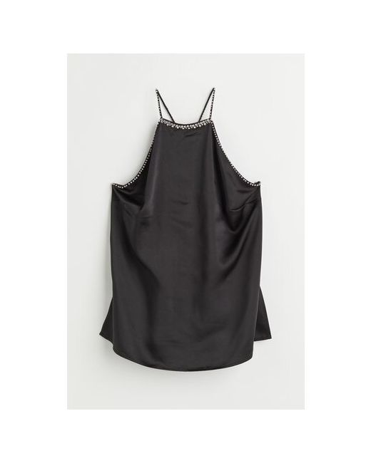 H & M Блуза нарядный стиль полуприлегающий силуэт без рукава открытые плечи однотонная размер черный