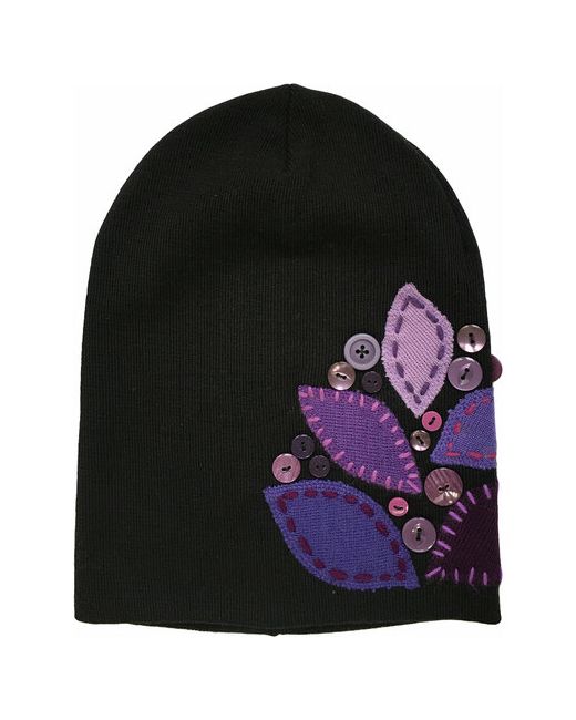Anru Шапка бини демисезон/зима шерсть размер 54-56 черный фиолетовый
