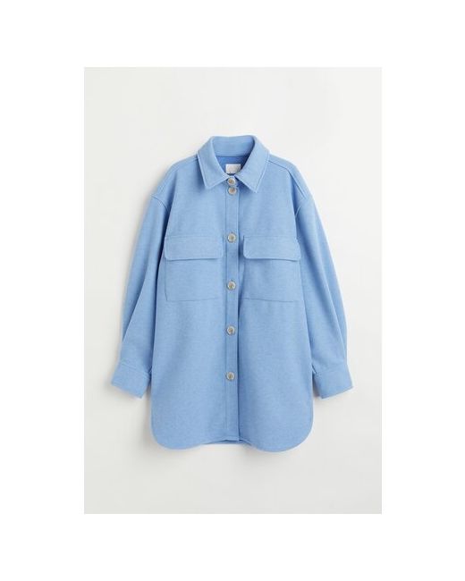 H & M куртка-рубашка демисезонная средней длины оверсайз подкладка карманы манжеты размер синий