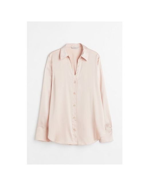 H & M Блуза свободный силуэт длинный рукав манжеты без карманов однотонная размер розовый