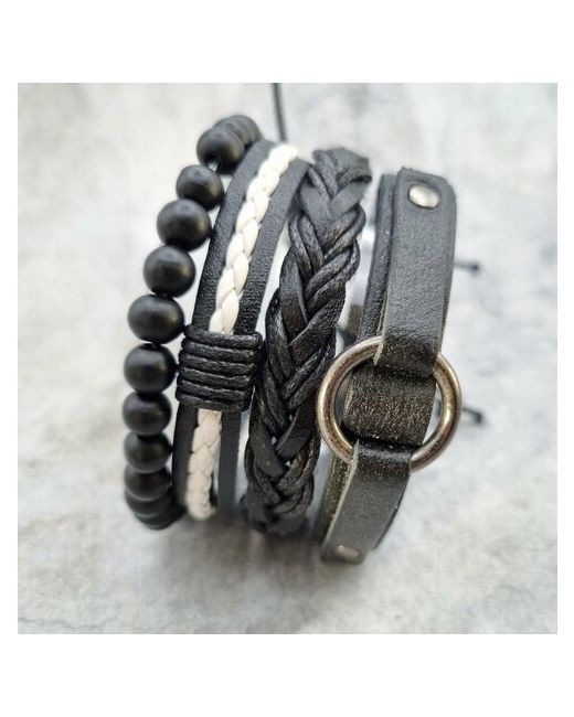 Reniva Комплект браслетов на завязках кожа металлическое кольцо черный/белый
