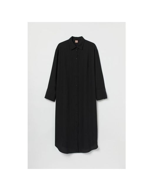 H & M Платье-рубашка жаккард повседневное свободный силуэт миди размер черный