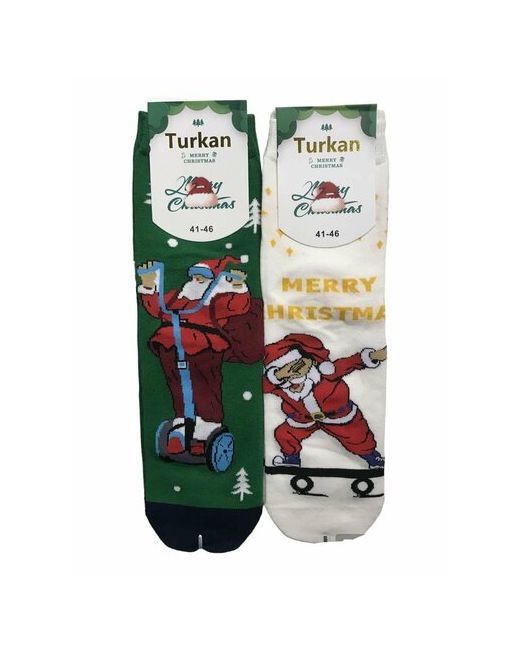 Turkan носки 2 пары на Новый год фантазийные размер зеленый белый