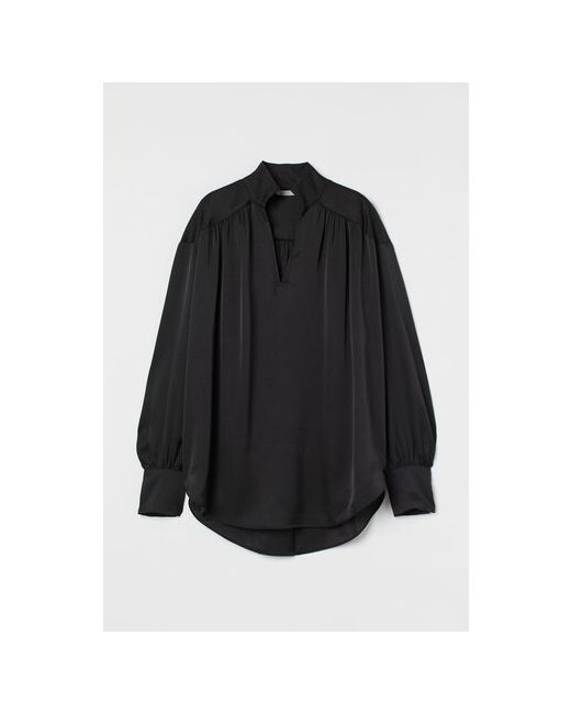 H & M Блуза классический стиль оверсайз длинный рукав однотонная размер черный