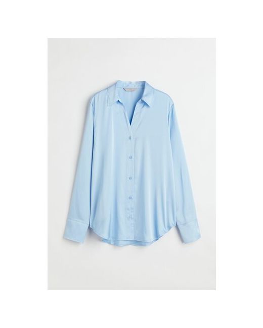 H & M Блуза свободный силуэт длинный рукав манжеты без карманов однотонная размер синий